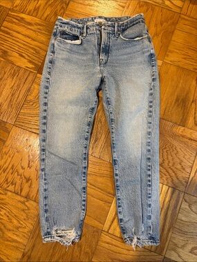 Good American Light Blue Boyfriend Jeans with Distressed Hem
